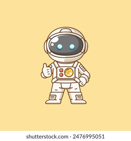 Cute astronaut thumbs up kawaii chibi character mascot illustration outline style set