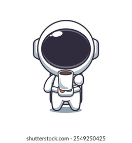 O astronauta bonito está cansado e sonolento segurando a ilustração do vetor do desenho animado do café. ilustração do desenho animado do vetor adequada para o cartaz, brochura, web, mascote, adesivo, logotipo e icon.icon.