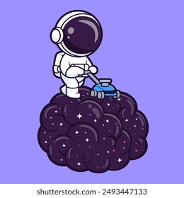 Cute Astronaut Trim Brain Space With Lawn Mower Cartoon Vector Icon Illustration. Science Technology Icon Concept Isolated Premium Vector. Flat Cartoon Style