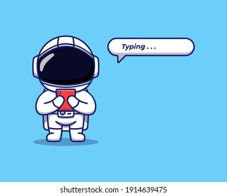 Cute astronaut typing with smartphone 