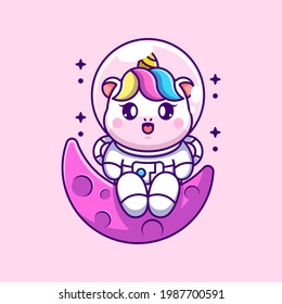 Cute astronaut unicorn sitting on the moon