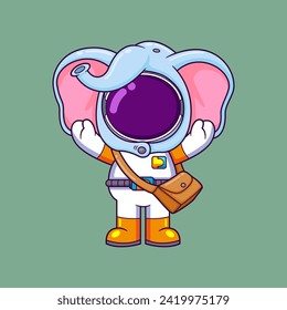 Cute astronaut using elephant hat and carrying bag cartoon character of illustration