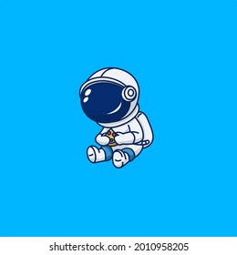 ilustración vectorial astronauta linda comiendo pizza