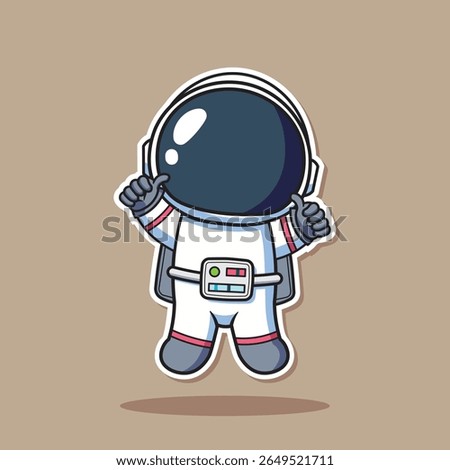 Cute astronaut vector illustration with two thumbs up, flat cartoon style