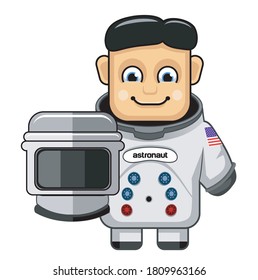 Cute Astronaut Vector, posing with a helmet held at the waist with a funny face