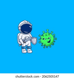 diseño de vectores de caracteres de astronauta y virus lindos