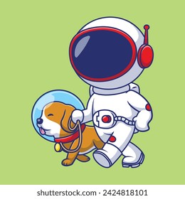 Cute Astronaut Walking With Dog Cartoon Vector Icons Illustration. Flat Cartoon Concept. Suitable for any creative project.