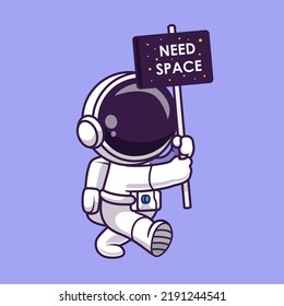 Cute Astronaut Walking With Space Board Cartoon Vector Icon Illustration Science Technology Icon Concept Isolated Premium Vector. Flat Cartoon Style