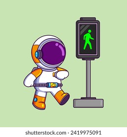 Caminatas de astronauta mate según el carácter de ilustración del indicador de luz peatonal