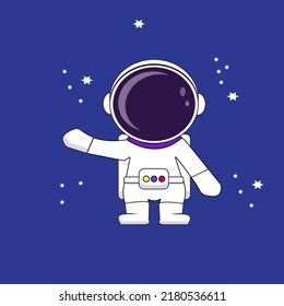 Cute Astronaut Waving Hand Cartoon Vector Icon Illustration. Science Technology Icon Concept Isolated Premium Vector. Flat Cartoon Style