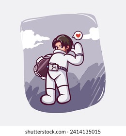 Cute astronaut waving hand cartoon vector