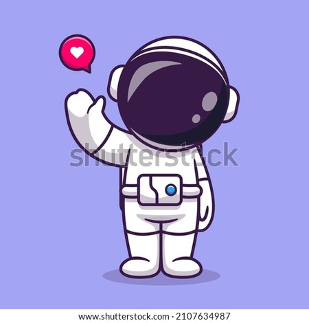 Cute Astronaut Waving Hand Cartoon Vector Icon Illustration. Science Technology Icon Concept Isolated Premium Vector. Flat Cartoon Style