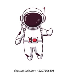 Cute Astronaut Waving Hands. Astronaut Icon Concept. Flat Cartoon Style. Suitable for Web Landing Page, Banner, Flyer, Sticker, Card