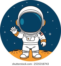 Cute astronaut waving vector cartoon