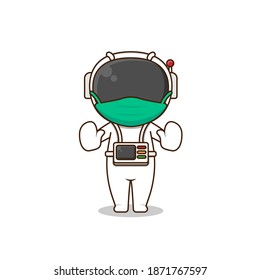 Cute astronaut wear a mask against virus. Vector illustration of chibi character isolated on white background.