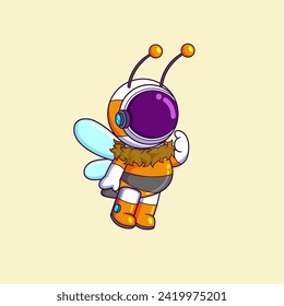 Cute astronaut wearing bee costume cartoon character of illustration