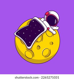 Cute Astronaut Wearing Blanket Sleeping On Moon Cartoon Vector Icons Illustration. Flat Cartoon Concept. Suitable for any creative project.
