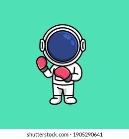 Cute astronaut wearing boxing gloves sport cartoon illustration