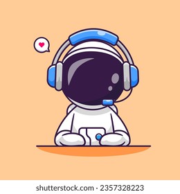 Cute Astronaut Wearing Headphone Cartoon Vector Icon Illustration. Science Technology Icon Concept Isolated Premium Vector. Flat Cartoon Style