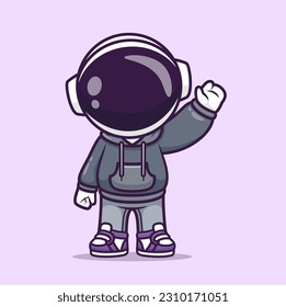 Cute Astronaut Wearing Hoodie Cartoon Vector Icon Illustration Science Fashion Icon Concept Isolated Premium Vector. Flat Cartoon Style