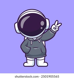 Cute Astronaut Wearing Hoodie Jacket Cartoon Vector Icon Illustration. Science Technology Icon Concept Isolated Premium Vector. Flat Cartoon Style