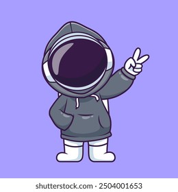 Cute Astronaut Wearing Hoodie Jacket Cartoon Vector Icon Illustration. Science Technology Icon Concept Isolated Premium Vector. Flat Cartoon Style