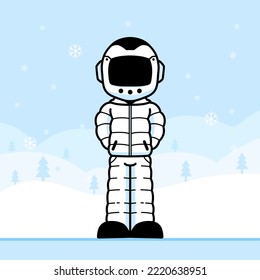 Cute astronaut wearing jacket coat in winter. 