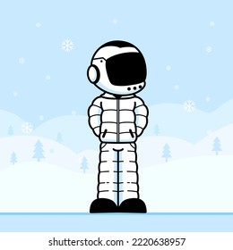 Cute astronaut wearing jacket coat in winter. 