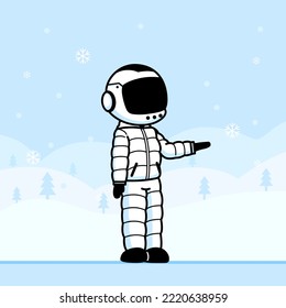 Cute astronaut wearing jacket coat in winter. 