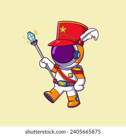 Cute Astronaut wearing marching band leader costume of illustration