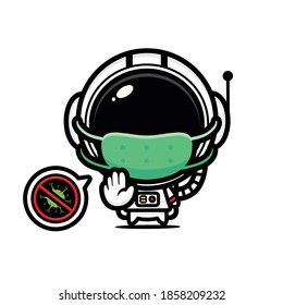 cute astronaut wearing mask with stop virus pose