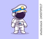 Cute Astronaut Wearing Pilot Hat Cartoon Vector Icon Illustration. Science Profession Icon Concept Isolated Premium Vector. Flat Cartoon Style