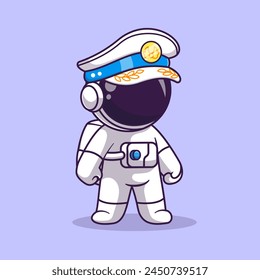 Lindo astronauta usando sombrero piloto ilustración de icono de Vector de dibujos animados. Ciencia Profesión Icon Concept Vector Premium aislado. Estilo plano de dibujos animados