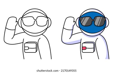 cute astronaut wearing sunglasses coloring page for kids