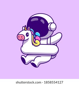 Cute Astronaut Wearing Unicorn Swimming Tires Cartoon Vector Icon Illustration. Astronaut Summer Icon Concept Isolated Premium Vector. Flat Cartoon Style