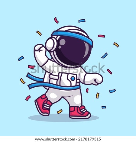 Cute Astronaut Win Running Race Cartoon Vector Icon Illustration Science Sport Icon Concept Isolated Premium Vector. Flat Cartoon Style