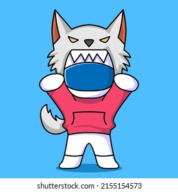 Cute Astronaut With Wolf Costume Cartoon Design