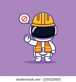 Cute Astronaut Worker Character Gesturing a Prohibition Form