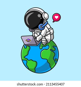 Cute Astronaut Working With Laptop On Earth Cartoon Vector
Icon Illustration. Science Technology Icon Concept Isolated
Premium Vector. Flat Cartoon Style