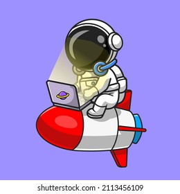 Cute Astronaut arbeitet mit Laptop auf Raketenkartoon
Vektorsymbol-Illustration. Science Technology Icon Concept
Einziger Premium-Vektorgrafik. Flachbildkartonstil