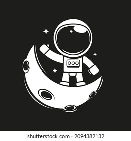 Cute Astronaut Working On Laptop Cartoon Vector Icon Illustration. Science Technology Icon Concept Isolated Premium Vector. Flat Cartoon Style