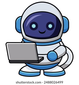 Cute Astronaut Working on Laptop Cartoon Vector Icon