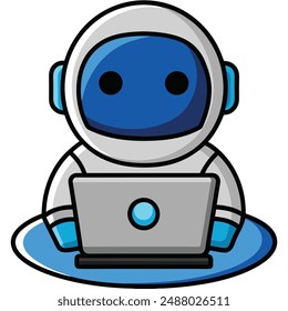 Cute Astronaut Working on Laptop Cartoon Vector Icon