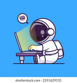 Cute Astronaut Working On Laptop Cartoon Vector Icon 
Illustration. Science Technology Icon Concept Isolated 
Premium Vector. Flat Cartoon Style 