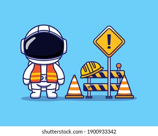 Cute astronaut works as a construction worker