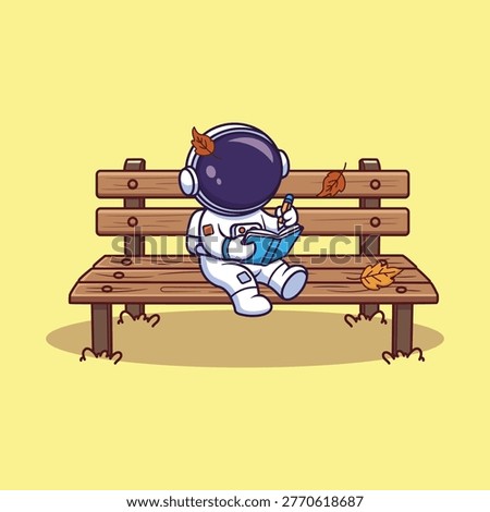 Cute Astronaut Writing in Notebook with Autumn Leaves Concept Vector Illustration