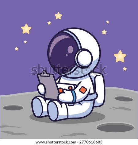 Cute Astronaut Writing Notes on Moon Concept Vector Illustration