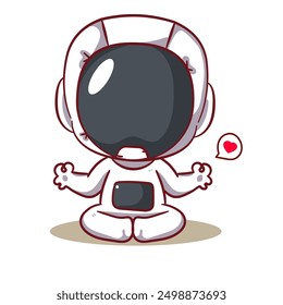 Cute astronaut yoga meditation cartoon character. Space and science concept design. Hand drawn flat adorable chibi vector illustration. Icon logo mascot isolated background.