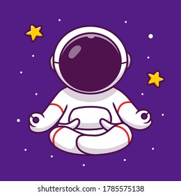 Cute Astronaut Yoga In Space Cartoon Vector Icon Illustration. People Science Space Icon Concept Isolated Premium Vector. Flat Cartoon Style