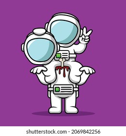 Cute Astronaut With Zombie Astrounaut Cartoon Vector Icon Illustration. Science Holiday Icon Concept Isolated Premium Vector. Flat Cartoon Style